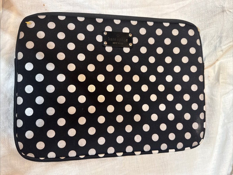 KATE SPADE NEW YORK Polka Dot Black/ Cream Laptop Pouch  14x 10" for 13" laptop