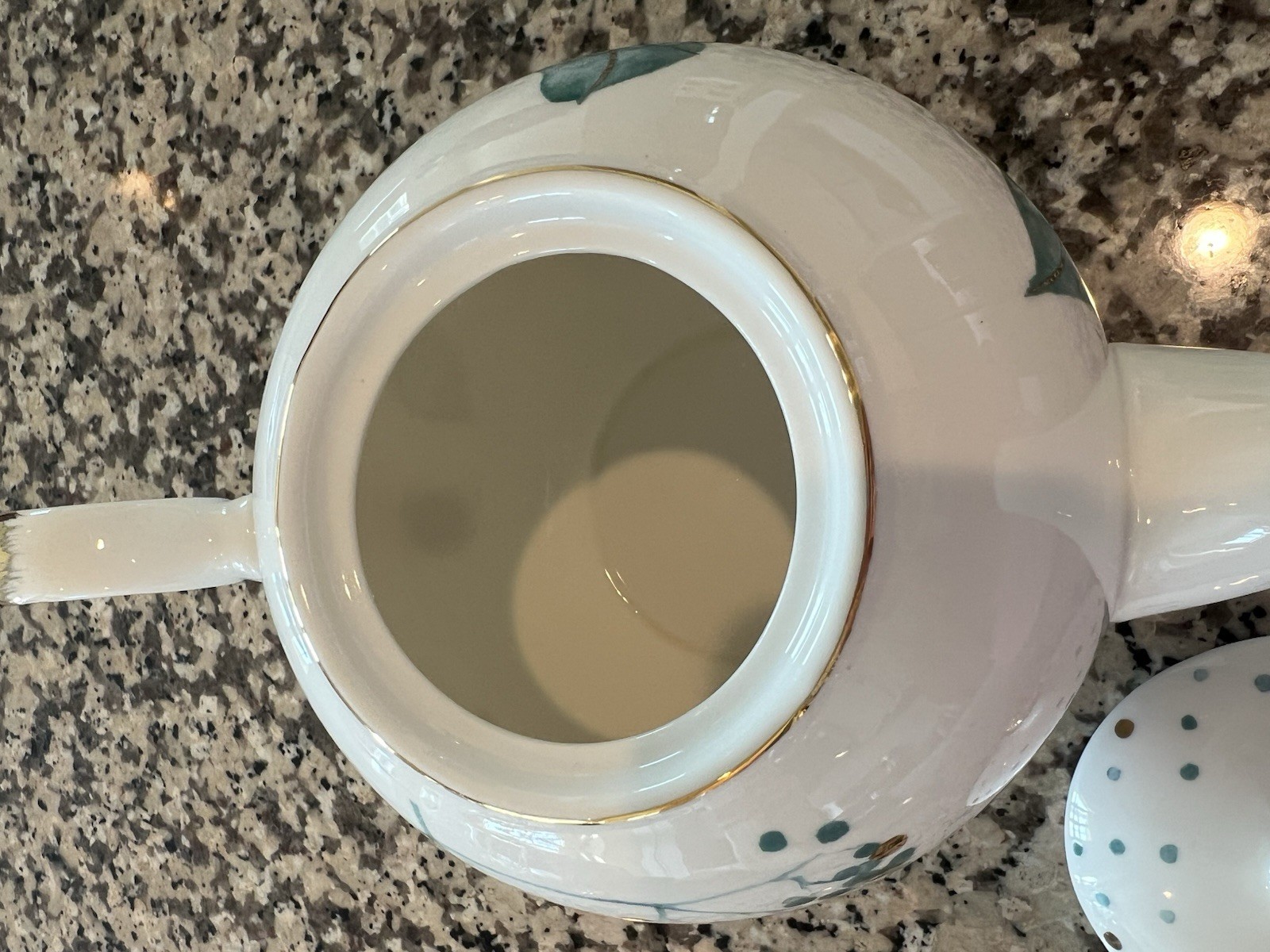 Grace's Teaware Teal & Metallic Gold Floral Print On White Teapot