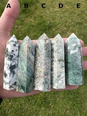 Moosachat Turmkristall - natürliche grüne Achatspitze, Erdungsstein (7-8 cm)