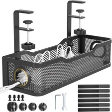 Under Desk Cable Management Tray No Drill Metal Wire Organizer Mount Home Office