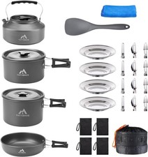 27pcs Camping Cookware Mess Kit for 2-4 People Portable Cookware Set with Kettl.