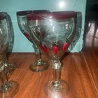 Vintage Mexican Hand Blown Wine Goblets Red Rim Chili Pepper Set of 4 Heavy — photo 8