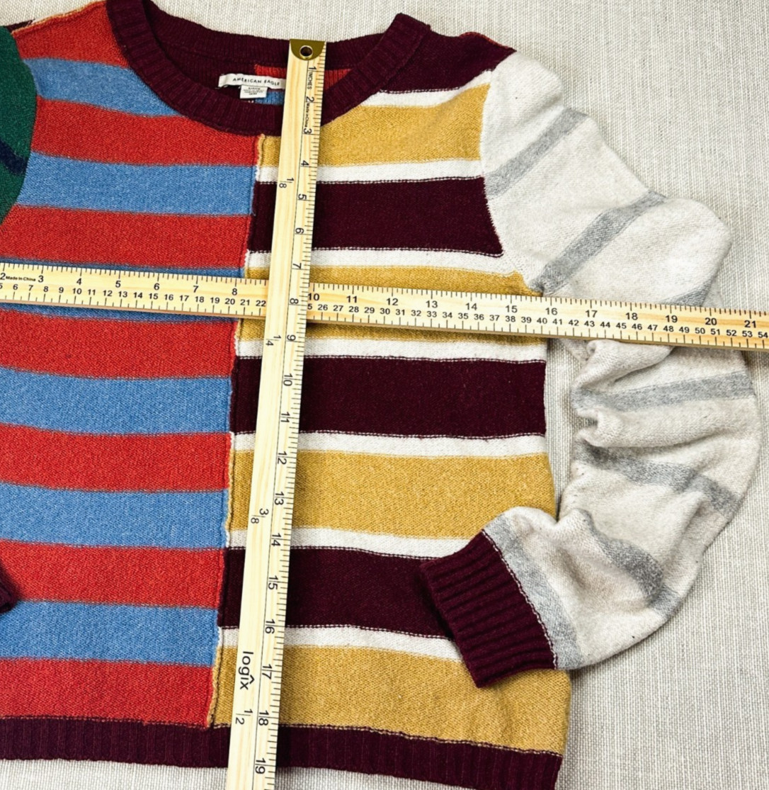 Vintage American Eagle Patchwork Stripe Sweater, … - image 2
