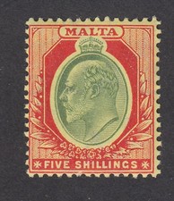 Malta 1904 5/- green/red S.G.63 mint hinged