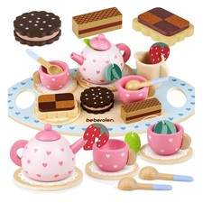Charming Wooden Tea Set for Little Girls - Gift for Ages 3-5 - Heart Pattern