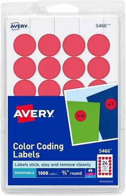 3/4in Round Removable Color Coding Labels 3/4in dia labels Red 1008/PK - 18EA
