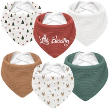 Susurration Muslin Baby Drool Bibs 6Pack Soft Triangular Adjustable Baby Ban...