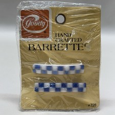 Vintage Goody 728 Barrettes White  Blue 1982 NEW Gingham Checker Shimmer RARE