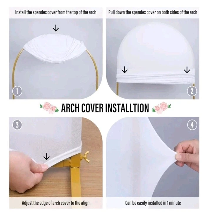 LEBENGURU Set of 2 Upgraded Wedding Arch Cover, 6.6FT,7.2FT White Spandex Fitted - Image 2 of 3