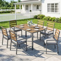 Outsunny 7 Tlg. Sitzgruppe GartenmöBel-Set Mit 1 Esstisch, 6 StüHlen Naturholz