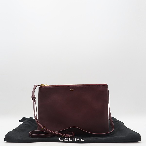 Celine Trios Large Crossbody Bag Burgundy Leather with Dust Bag