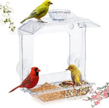Clear Window Bird Feeder with Strong Suction Cups Dual Seed Tray  Water Bowl