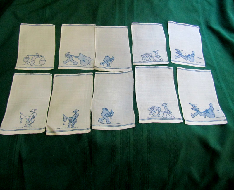 ANTIQUE BLUE @ WHITE LINEN CHINESE PORTER DESIGN COCKTAIL NAPKINS (10)