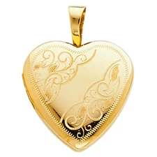 Ioka - 14K Yellow Gold Heart Locket Charm Pendant For Necklace or Chain