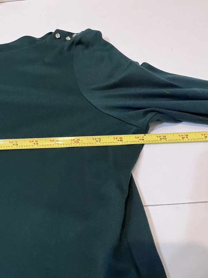 Blusa Top Mujer Talbots Verde Cuello Redondo Manga Larga Detalle Estrás Talla XL P Foto 3 de 4