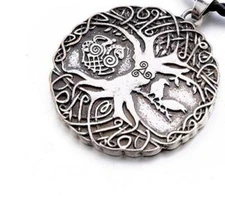 large NORDIC VIKING CELTIC TREE RAVEN pendant Sterling Silver 925 necklace 22"