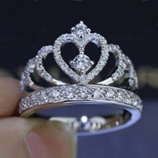0.75 Ct Round VVS1/D Diamond Bridal Crown Band Wedding Ring 14k White Gold Over