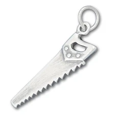 Crosscut Hand Saw Lumberjack Carpenter Tool 3D 925 Solid Sterling Silver Charm