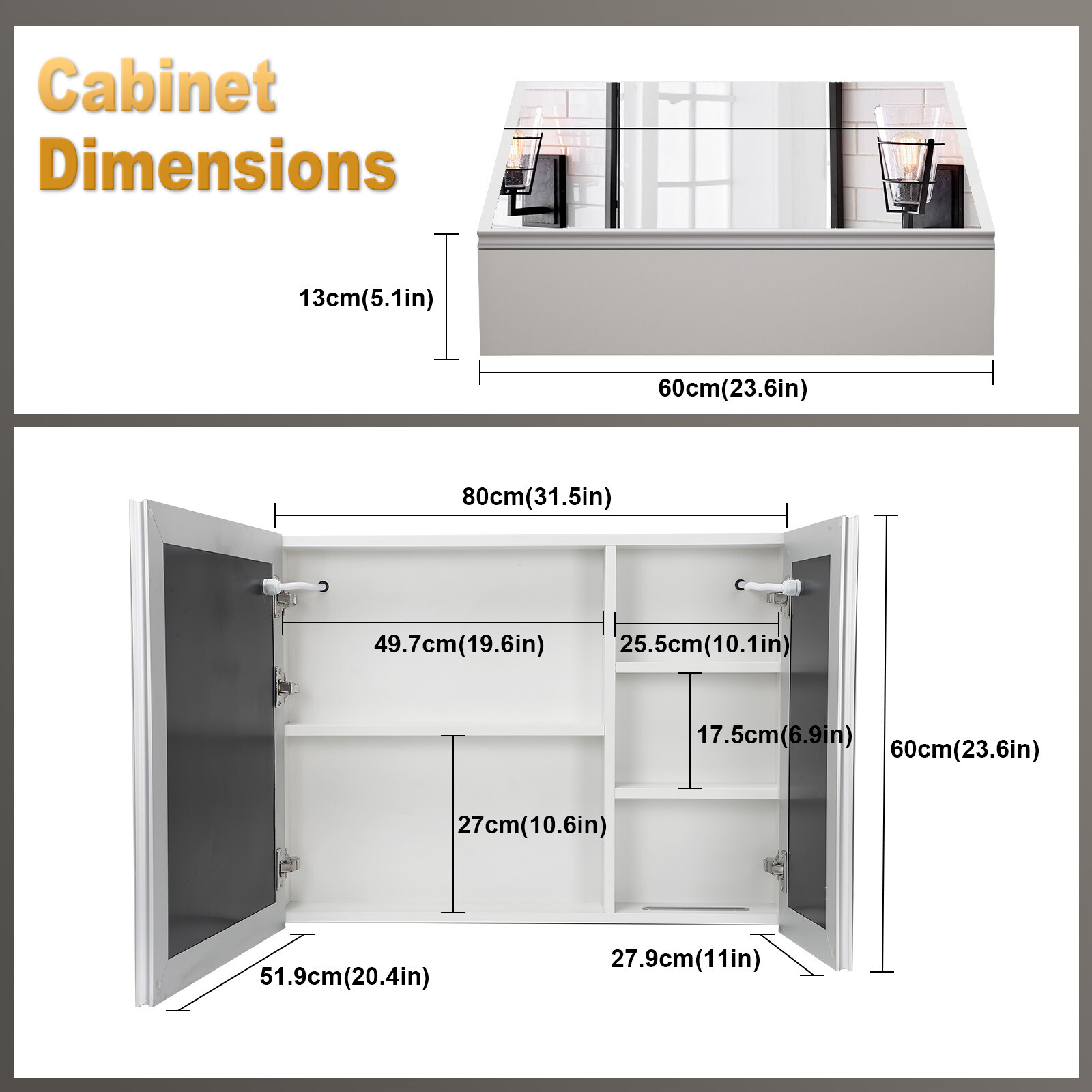 Lighted Medicine Cabinet with Mirror Wall Mounted Bathroom Cabinet LED Lights