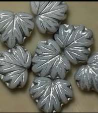 beads for jewelry making lot Czech glass maple leafs platinum color 