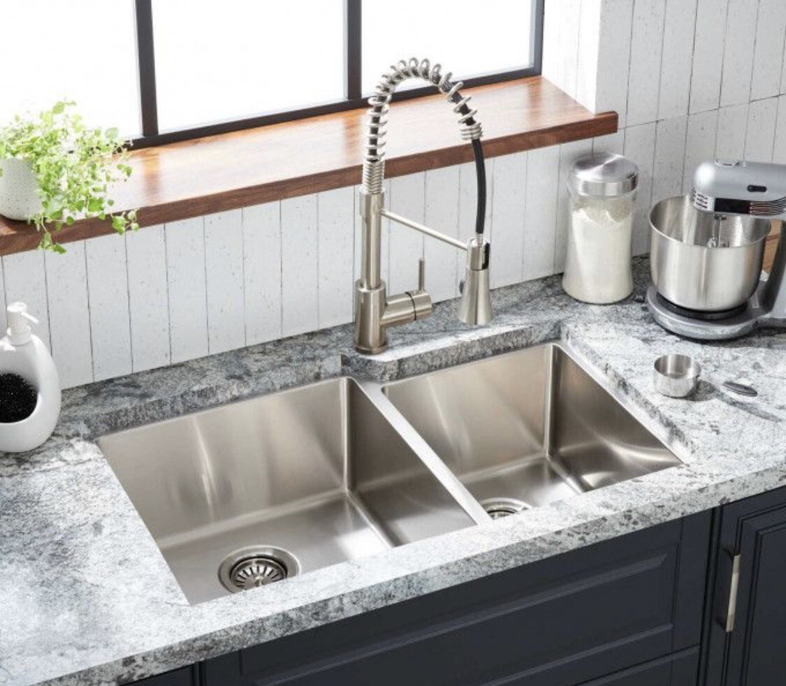 🔥NEW Signature Hardware 32" ORTEGA 60/40 DOUBLEBOWL STAINLESS