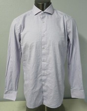 Hugo Boss Button Front Dress Shirt Purple Blue White Size 17 Slim Fit Jason US