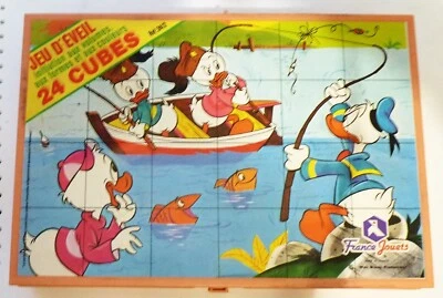 VINTAGE ANNEE 80 BOITE À CUBES DISNEY FRANCE JOUETS 24 PIECES  BE - Photo 1/4