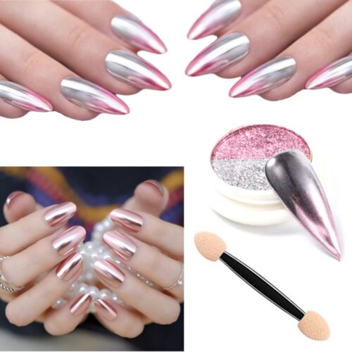 Pressed Solid Nail Mirror Chrome Powder Rose Gold - Silver Two Tone Nails  ZJ-03 | eBay