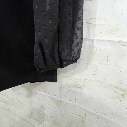 Adrienne Vittadini Blouse Womens 1X Black Keyhole Neck Velvet Sheer 3/4 Sleeve - Picture 6 of 12