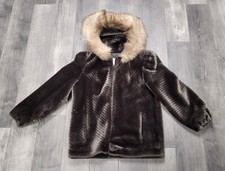 Intrigue A Luxury Fabric by Glenoit Faux Fur Hooded Coat ILGWU Size 12 Brown