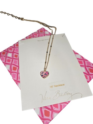 Vera Bradley Women's Short Enamel Heart Necklace Gold Plated Katalina Pink NWT - Picture 3 of 6