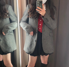 NEW ZARA WOMAN WOOL BLEND PLAID BLAZER CHECK TAUPE BROWN 2753/242 XS-XL