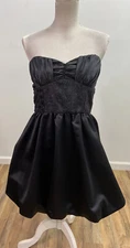 Blondie Nites Short Black Satin Bubble Hem Cocktail Dress Size 11 Fit Flare