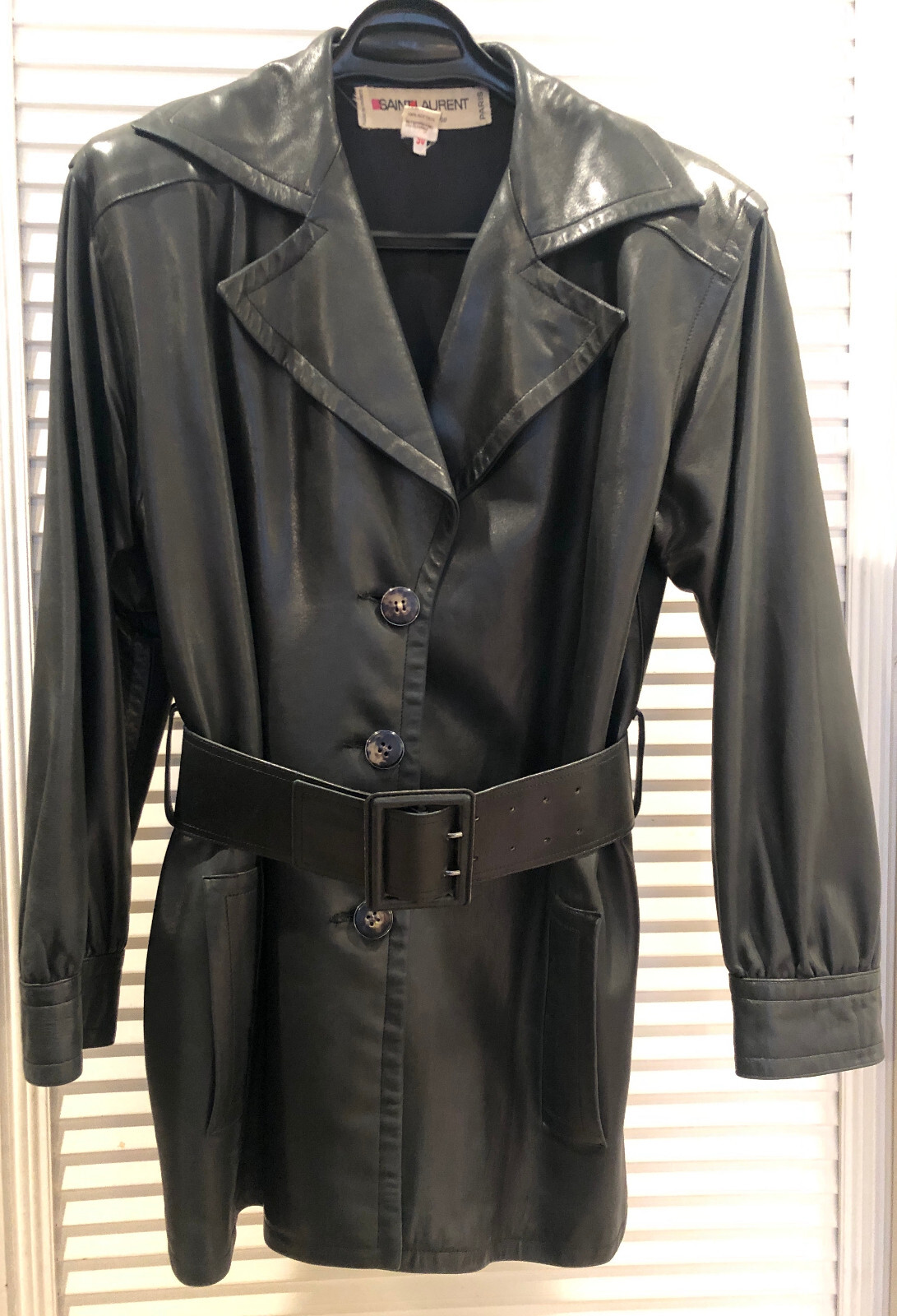 Giacca Vintage Yves Saint Laurent Rive Gauche in Pelle Nera Autunno Inverno 1983