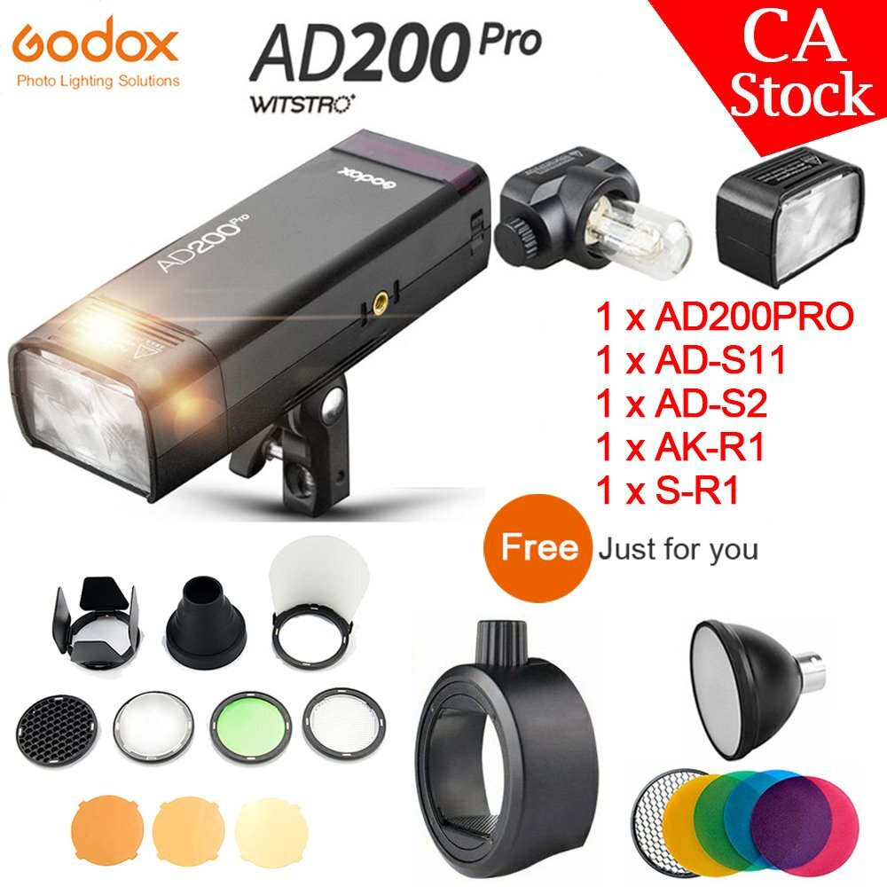 US Godox AD200Pro 2.4G TTL Pocket Flash Light+AD-S2+S-R1 AK-R1 