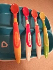 Munchkin Spoons Soft Tip Multi Color Set of 4 Spoons  Plate New