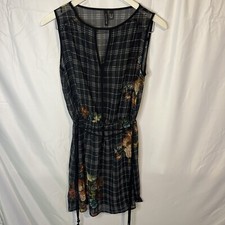 Mango Collection Black Checked Sheer Floral Dress Size XS