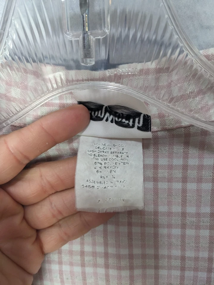 Camisa de manga corta a cuadros Bonworth vintage de mezcla de lino rosa y tostado claro para mujer  Foto 4 de 4