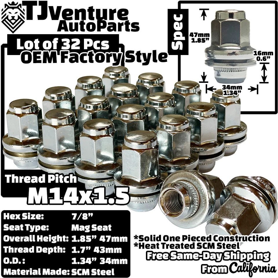 32件装镀铬14x1.5工厂风格Mag座椅原始设备制造商凸耳螺母适合NV1500 NV3500 — 第 2/4 张图片