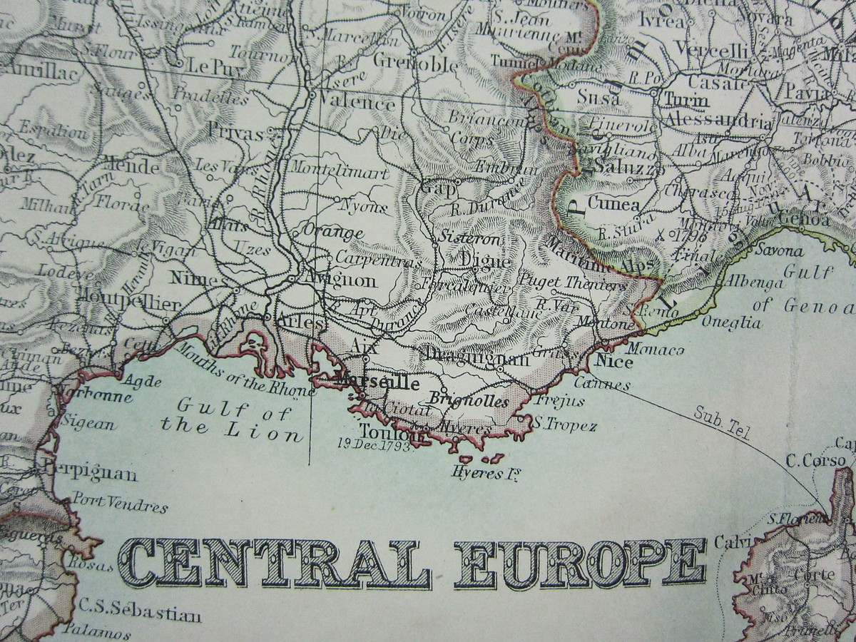 1910 MAP ~ CENTRAL EUROPE ~ FRANCE AUSTRIA HUNGARY GERMANY ITALY