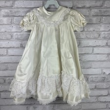 Phyllis Babywear Satin Christening Set Sz 0-3 Mos 3 Pieces Dress Hat Bib