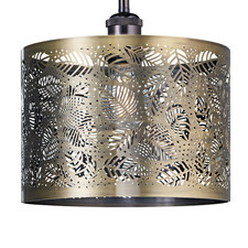 Contemporary Antique Brass Metal Pendant Light Shade with Fern Leaf Decoratio...