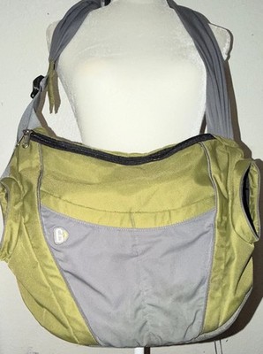 Go GaGa messenger-style diaper bag features a unique olive green and gray color