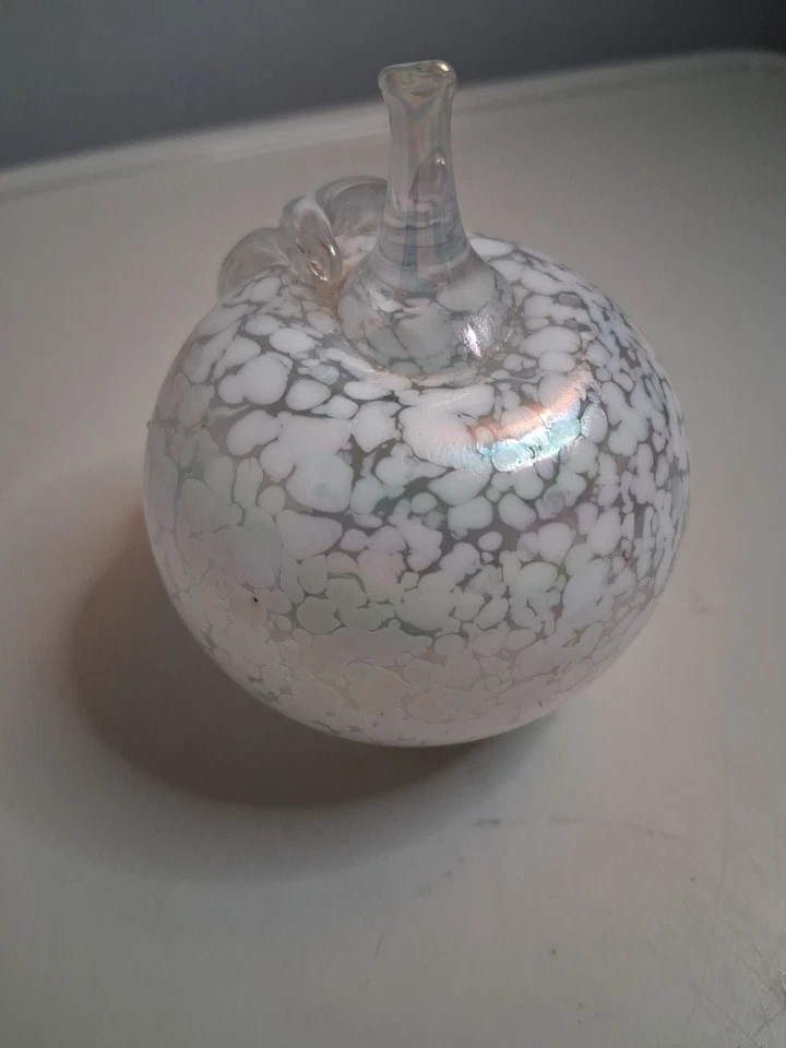 Espectacular Pisapapeles Iridiscente Blanco Rosa Vidrio Millefiori Iridiscente Foto 4 de 4