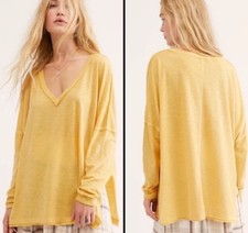NEW Free People Women's On My Mind V-Neck Long Sleeve Shirt Camel/Yellow Size M