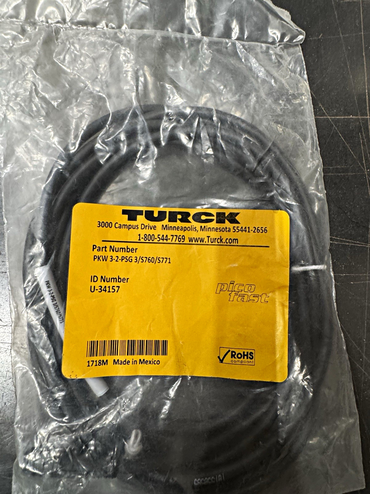 Turck PKW 3-2-PSG 3/S760/S771 Pico PLC Cable 8-Pos Terminal Block 3m