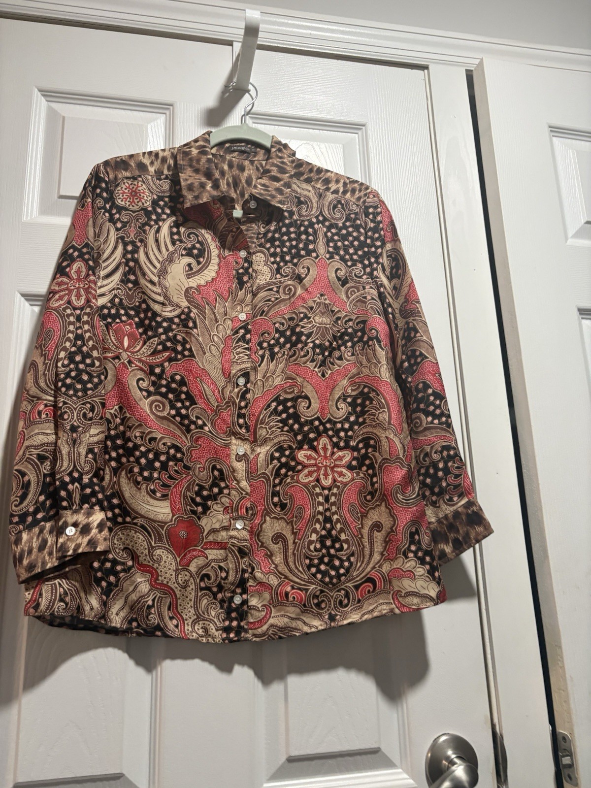 J. McGlaughlin Silk Blend Button Down Red And Bro… - image 1