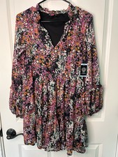 Vince Camuto Black Floral three tiered dress, large, nwt, cottagecore
