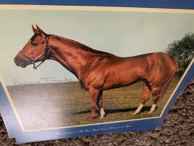 Secretariat Print Issued by Meadow Stable in '70s With Penny Tweedy's Signature