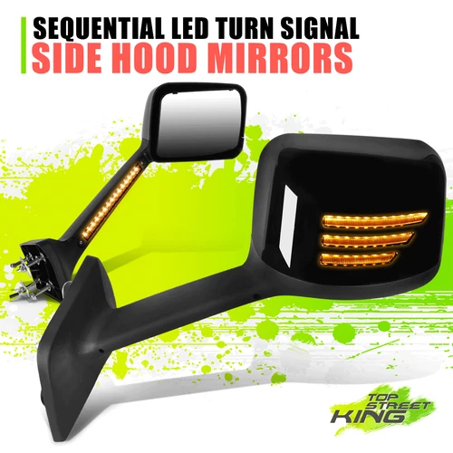 Sequential LED Bar Pattern Side Hood Mirrors for MV607 RH613 HV507 LT625 18-22
